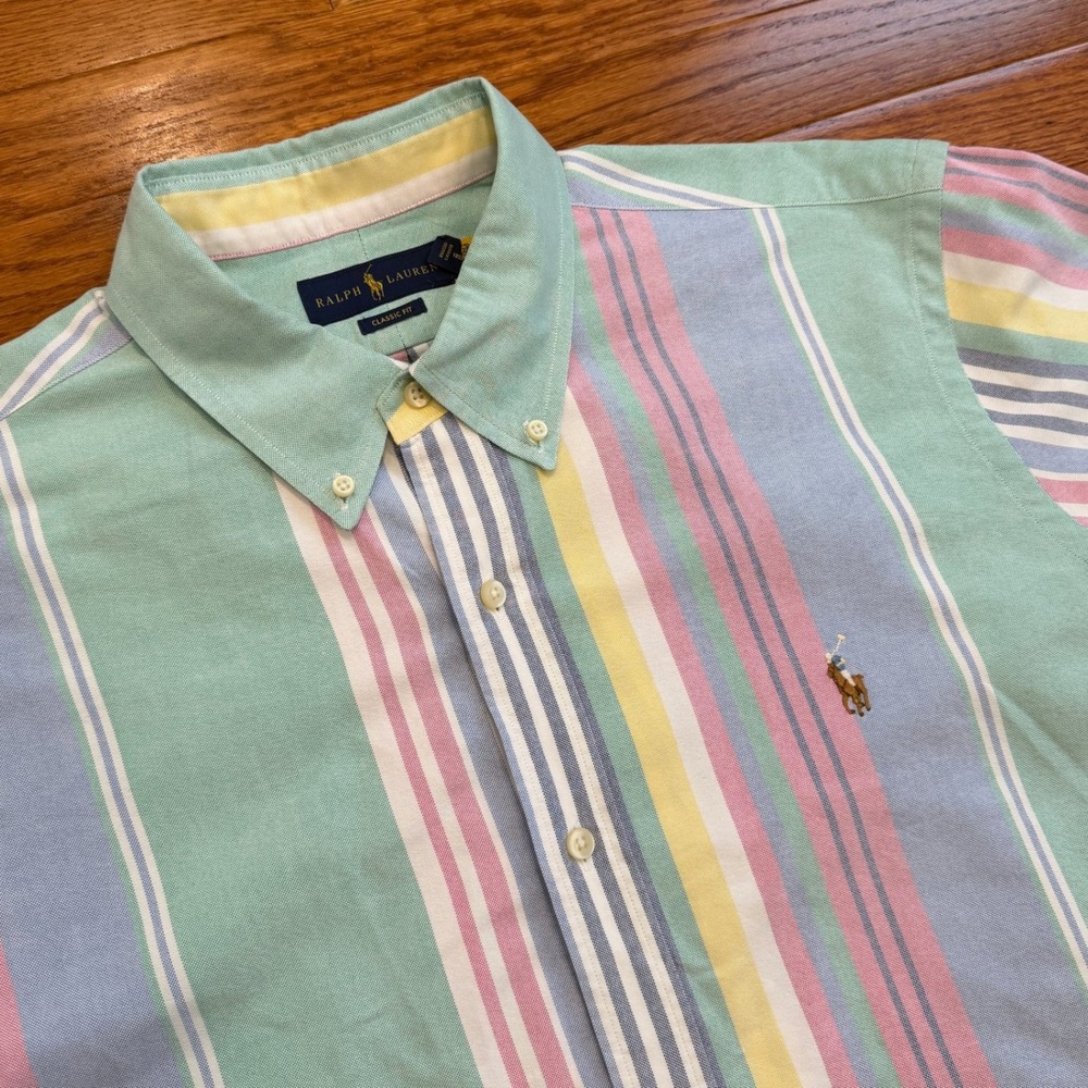 Polo Ralph Lauren Oxford Shirt Mens XL Colorful Striped Pastel OCBD Flesh Pony